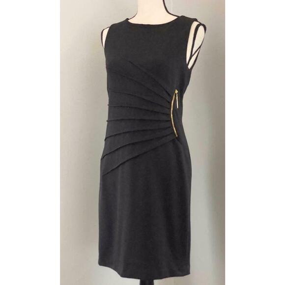 Carmen Marc Valvo Black Knit Sheath Dress Cocktail Sleeveless Zipper Detail S - Picture 1 of 6